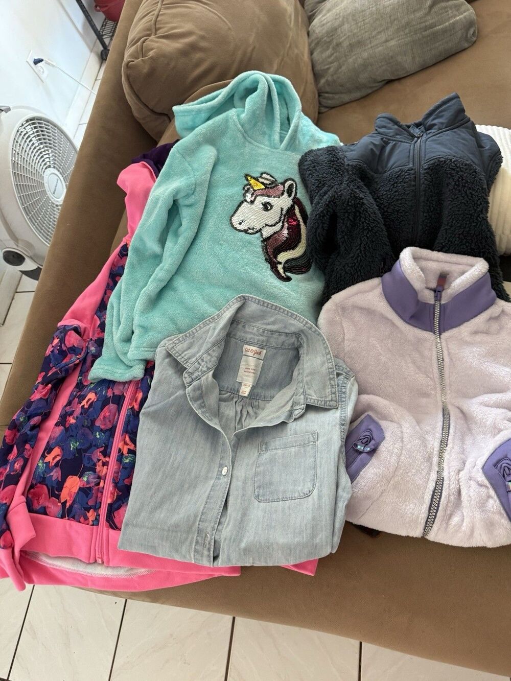 Girls Clothing Lot x5 Fleece Jacket Champion BCBG Bling Unicorn Size 7 to 12